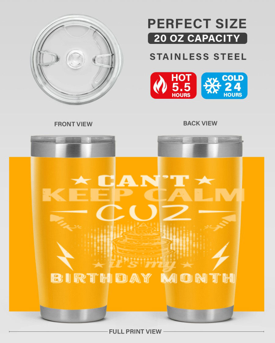 A stylish 20oz and 30oz stainless steel tumbler with a fun birthday design, perfect for keeping drinks hot or cold.