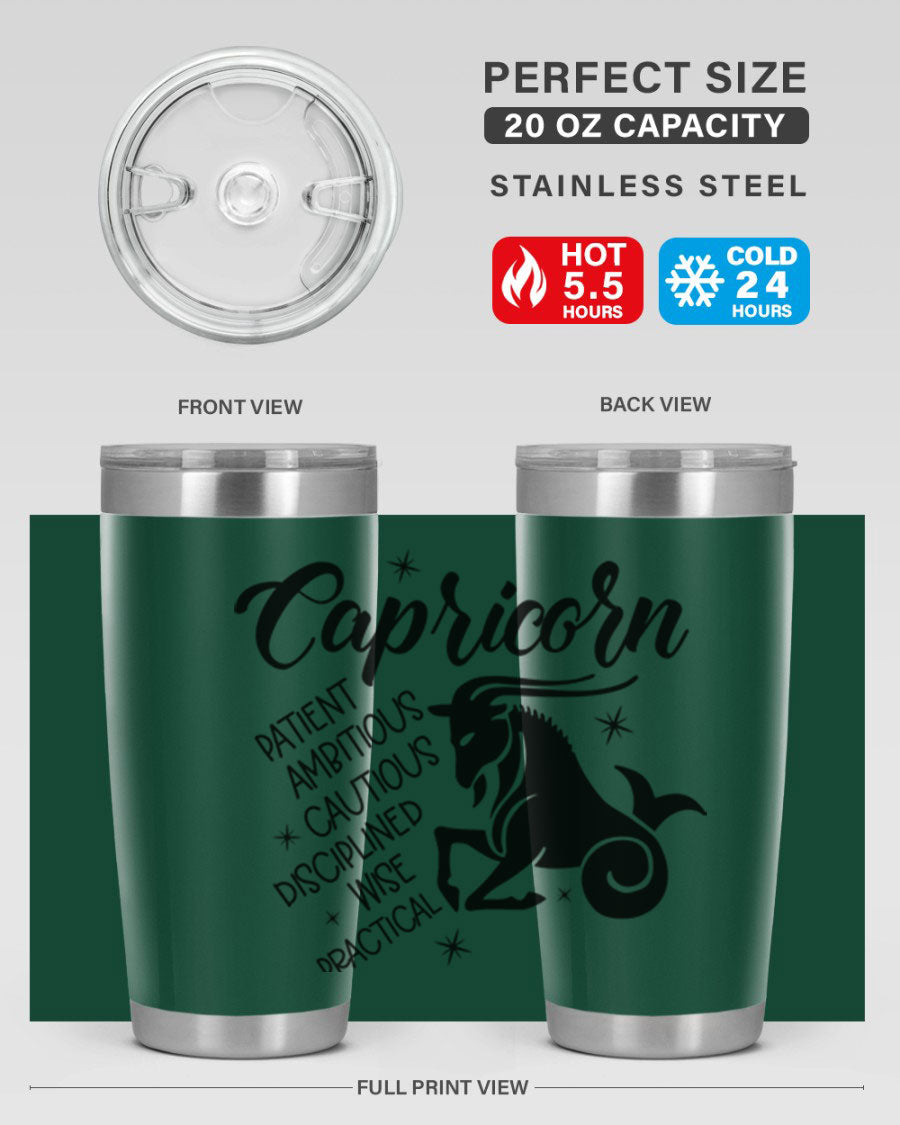 Capricorn 188# Tumbler featuring a sleek design, double wall vacuum insulation, and a press-in lid, perfect for hot and cold beverages.