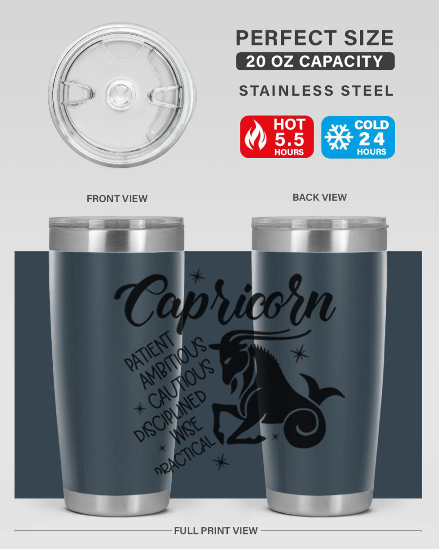 Capricorn 188# Tumbler featuring a sleek design, double wall vacuum insulation, and a press-in lid, perfect for hot and cold beverages.