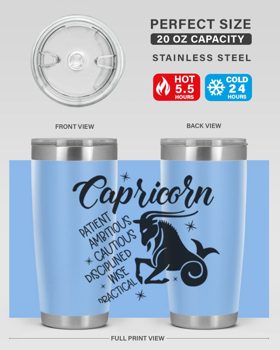 Capricorn 188# Tumbler featuring a sleek design, double wall vacuum insulation, and a press-in lid, perfect for hot and cold beverages.