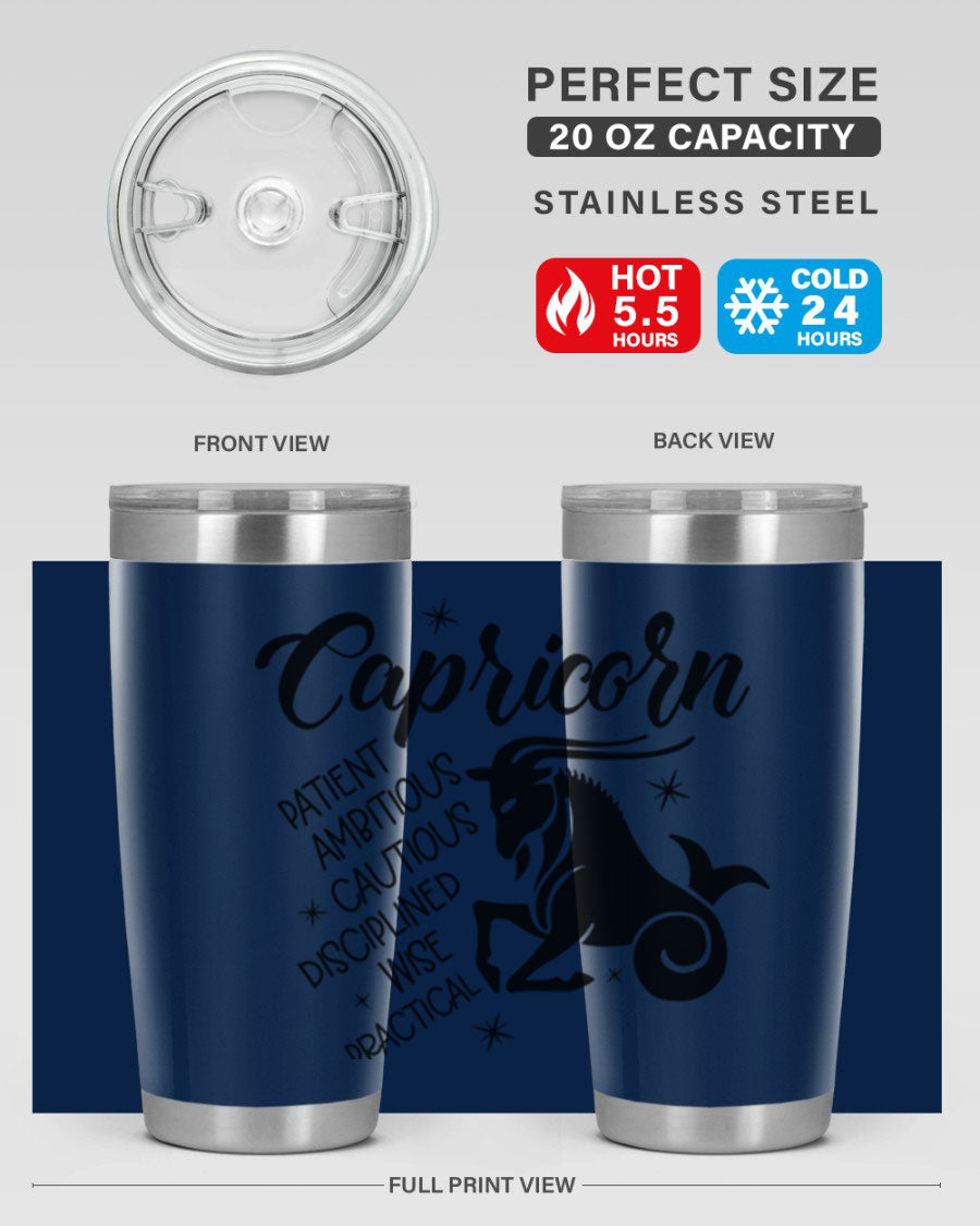 Capricorn 188# Tumbler featuring a sleek design, double wall vacuum insulation, and a press-in lid, perfect for hot and cold beverages.