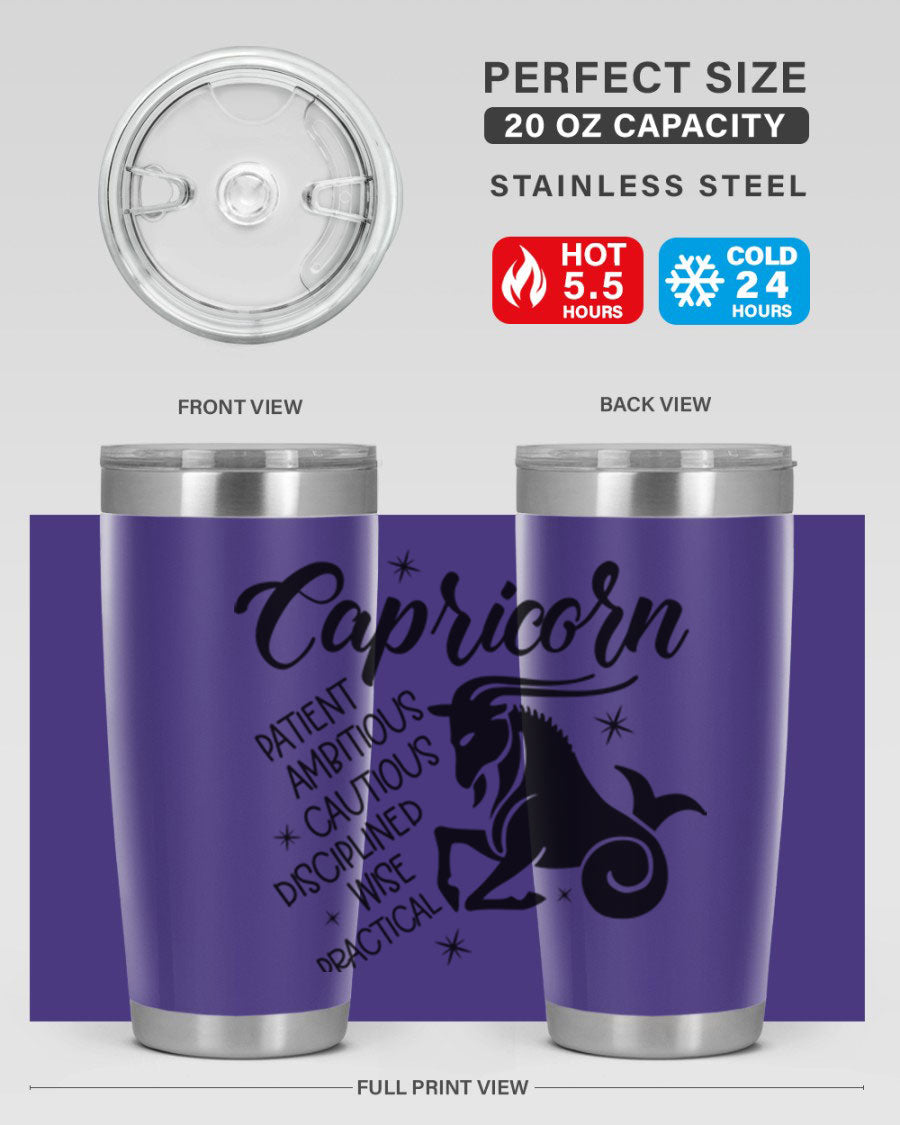 Capricorn 188# Tumbler featuring a sleek design, double wall vacuum insulation, and a press-in lid, perfect for hot and cold beverages.