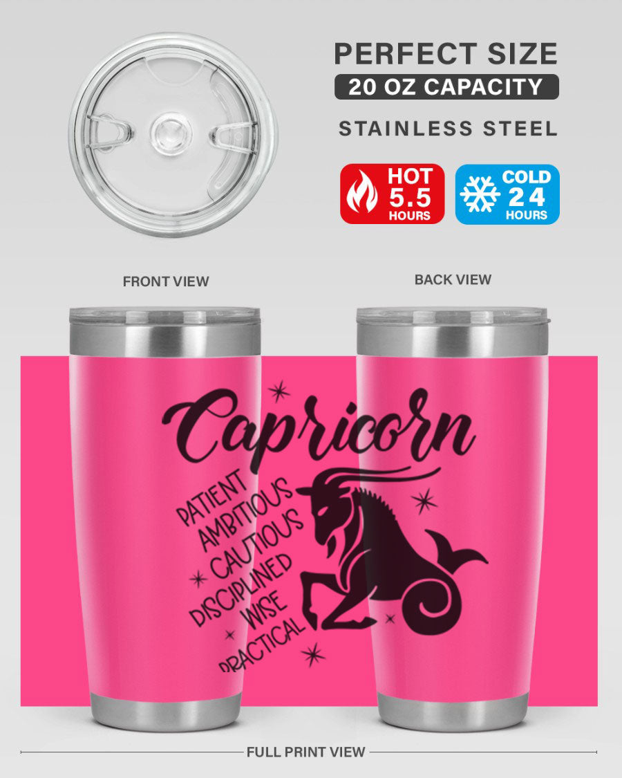Capricorn 188# Tumbler featuring a sleek design, double wall vacuum insulation, and a press-in lid, perfect for hot and cold beverages.