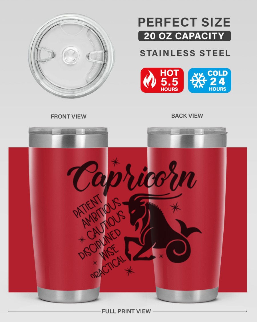 Capricorn 188# Tumbler featuring a sleek design, double wall vacuum insulation, and a press-in lid, perfect for hot and cold beverages.