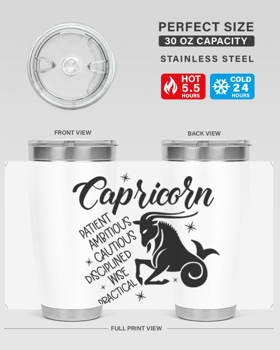 Capricorn 188# Tumbler featuring a sleek design, double wall vacuum insulation, and a press-in lid, perfect for hot and cold beverages.
