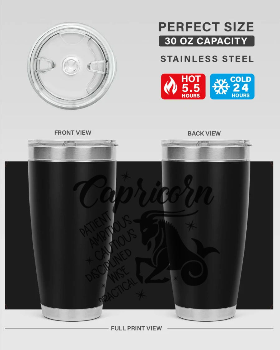 Capricorn 188# Tumbler featuring a sleek design, double wall vacuum insulation, and a press-in lid, perfect for hot and cold beverages.
