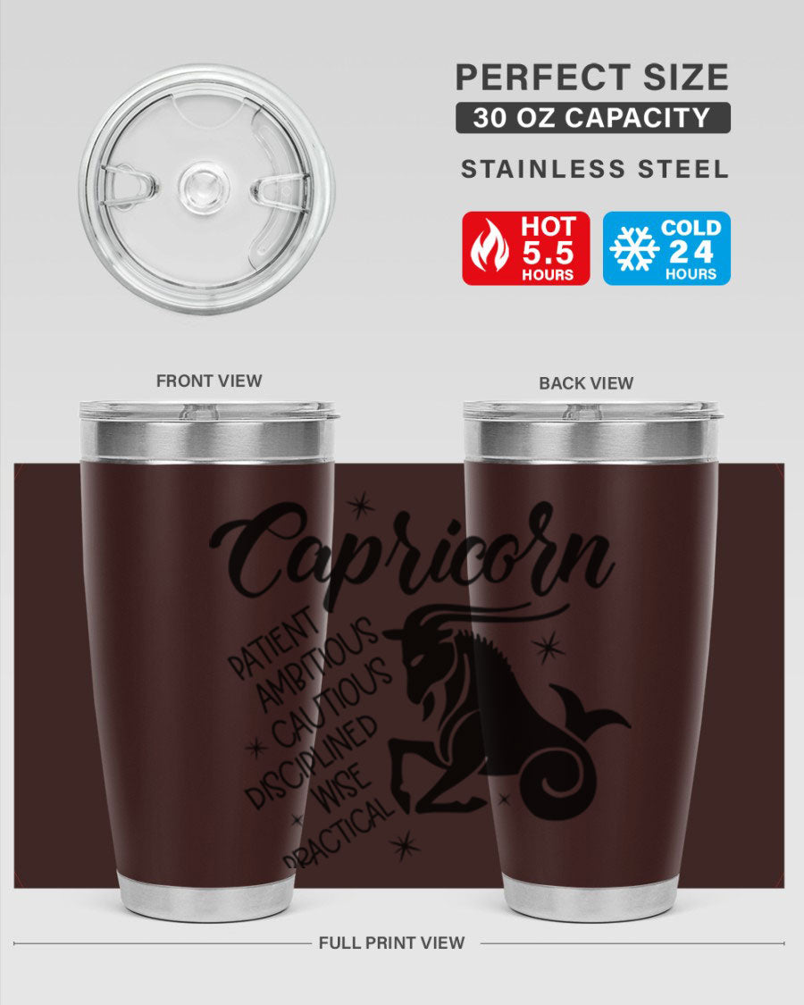 Capricorn 188# Tumbler featuring a sleek design, double wall vacuum insulation, and a press-in lid, perfect for hot and cold beverages.