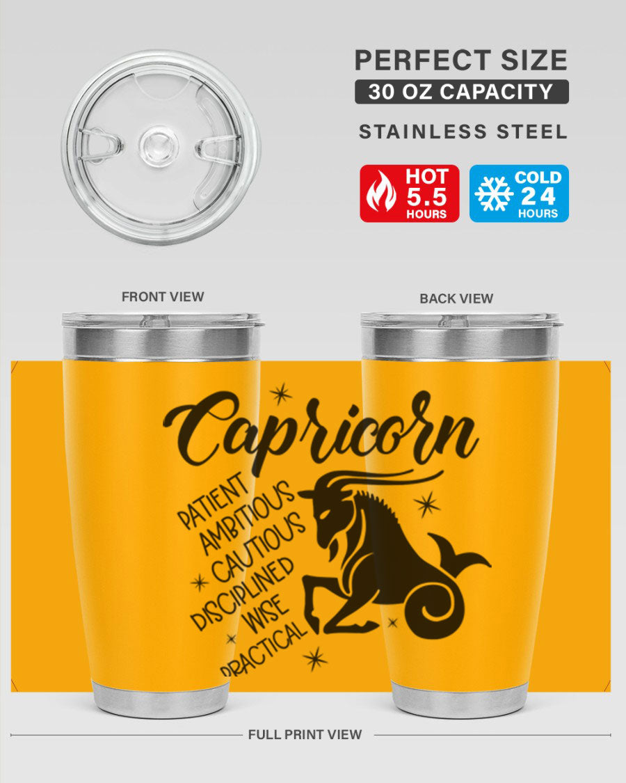 Capricorn 188# Tumbler featuring a sleek design, double wall vacuum insulation, and a press-in lid, perfect for hot and cold beverages.