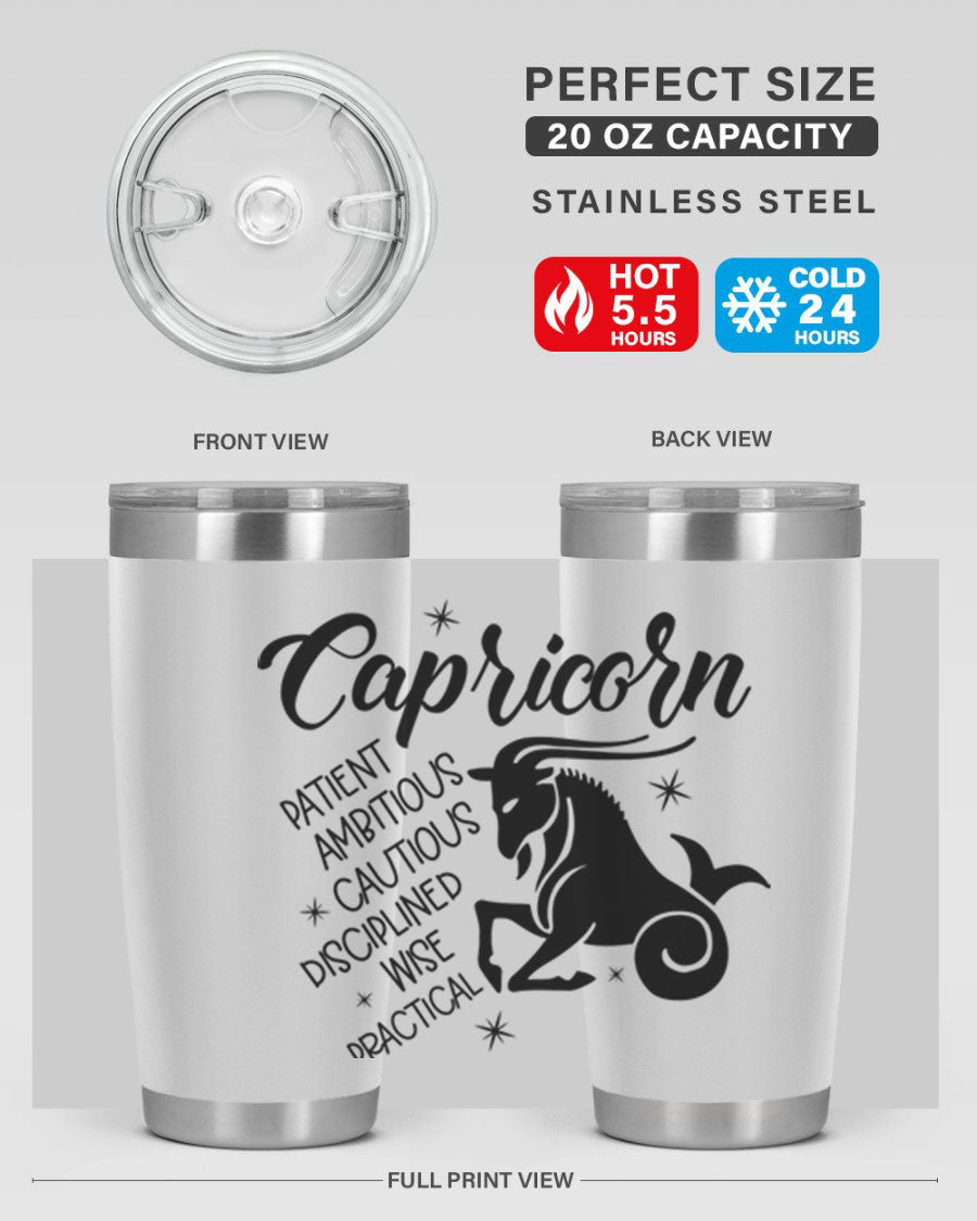 Capricorn 188# Tumbler featuring a sleek design, double wall vacuum insulation, and a press-in lid, perfect for hot and cold beverages.