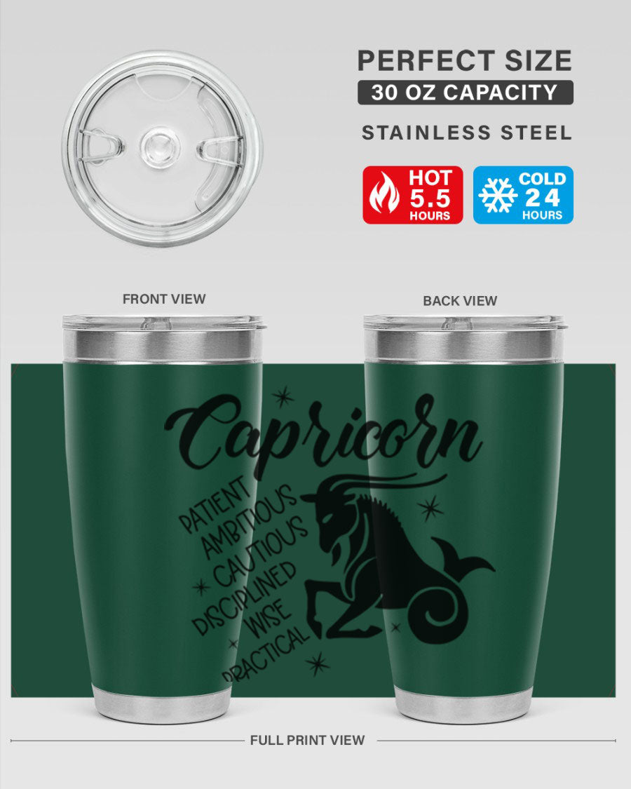 Capricorn 188# Tumbler featuring a sleek design, double wall vacuum insulation, and a press-in lid, perfect for hot and cold beverages.