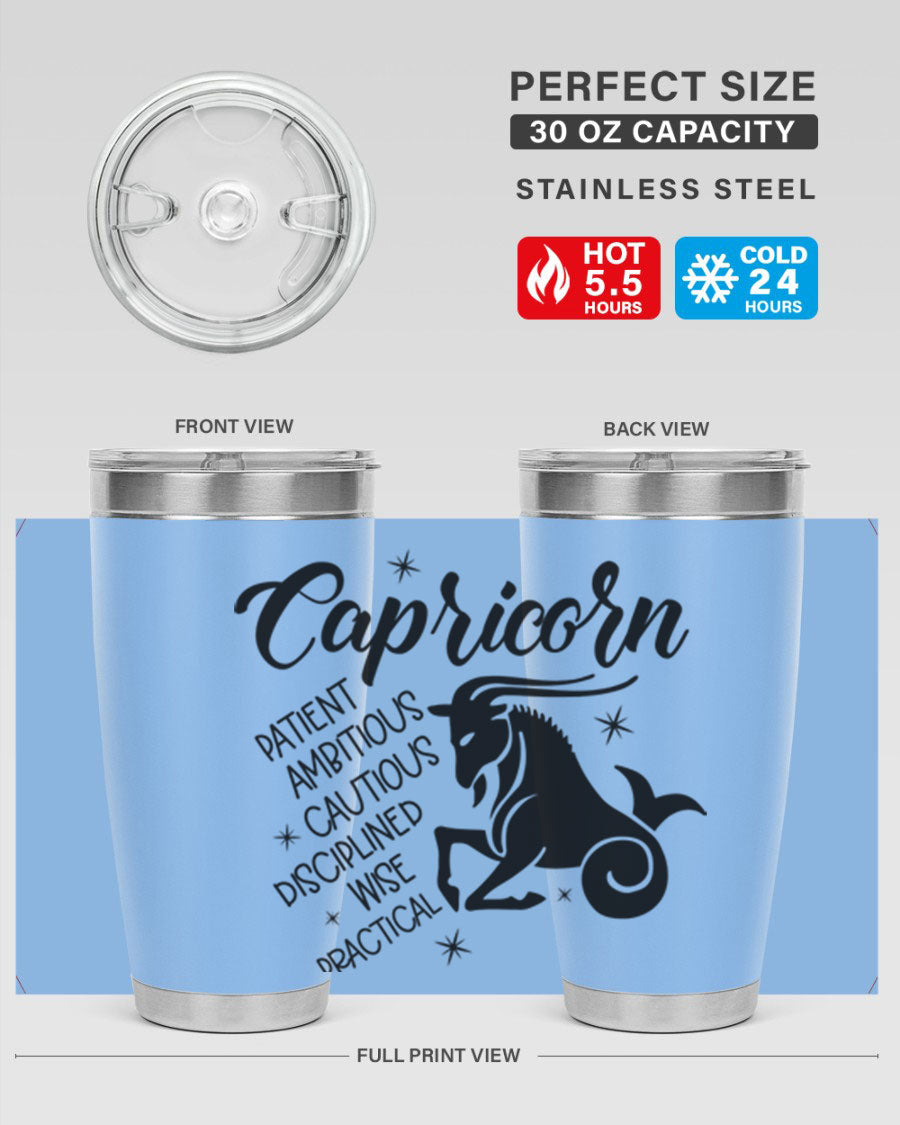 Capricorn 188# Tumbler featuring a sleek design, double wall vacuum insulation, and a press-in lid, perfect for hot and cold beverages.