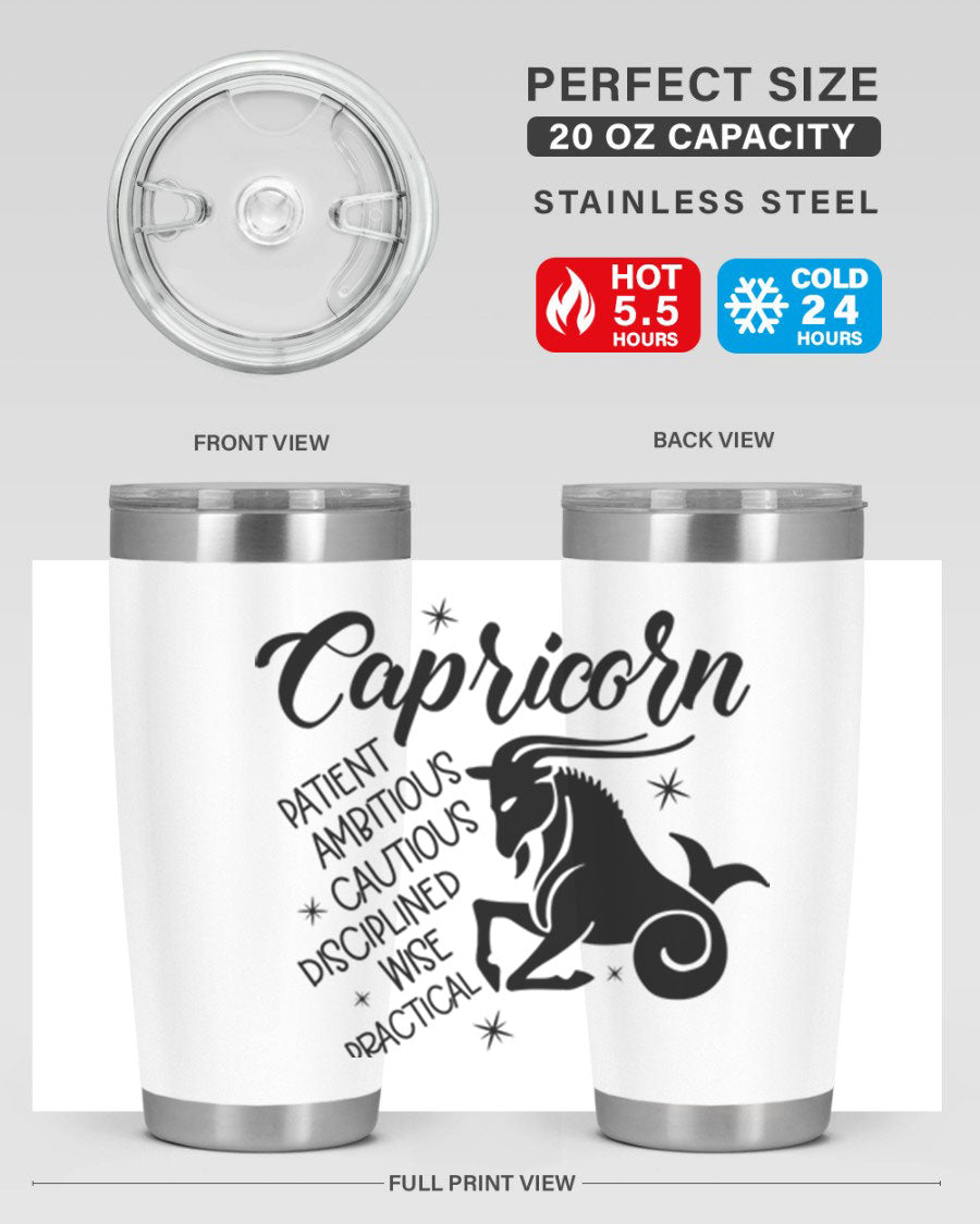 Capricorn 188# Tumbler featuring a sleek design, double wall vacuum insulation, and a press-in lid, perfect for hot and cold beverages.