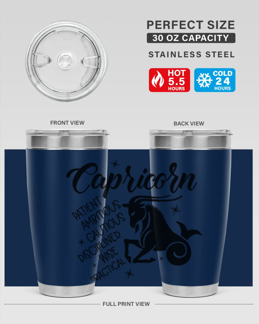 Capricorn 188# Tumbler featuring a sleek design, double wall vacuum insulation, and a press-in lid, perfect for hot and cold beverages.