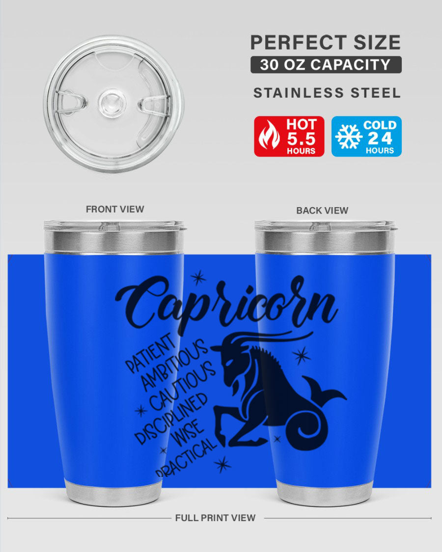 Capricorn 188# Tumbler featuring a sleek design, double wall vacuum insulation, and a press-in lid, perfect for hot and cold beverages.