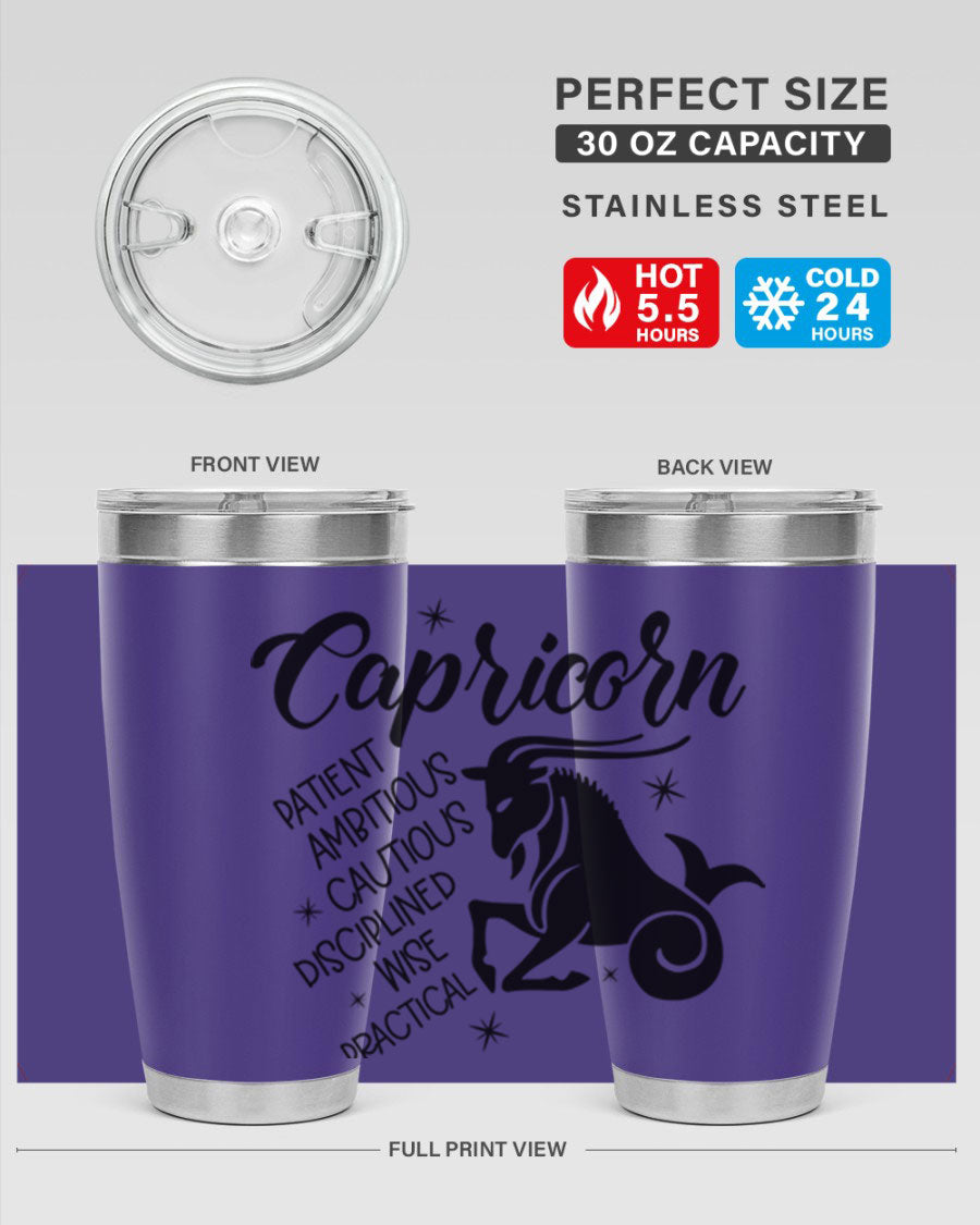 Capricorn 188# Tumbler featuring a sleek design, double wall vacuum insulation, and a press-in lid, perfect for hot and cold beverages.