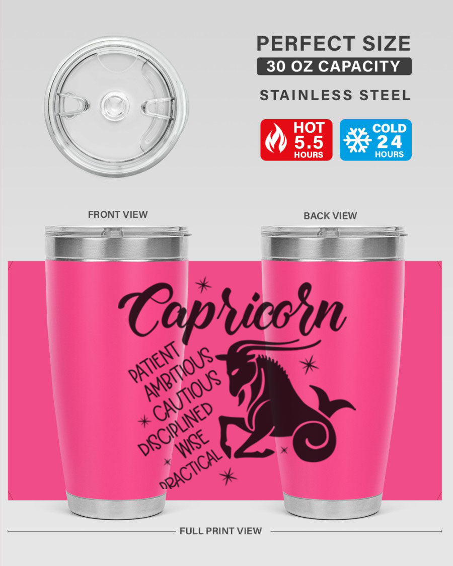 Capricorn 188# Tumbler featuring a sleek design, double wall vacuum insulation, and a press-in lid, perfect for hot and cold beverages.