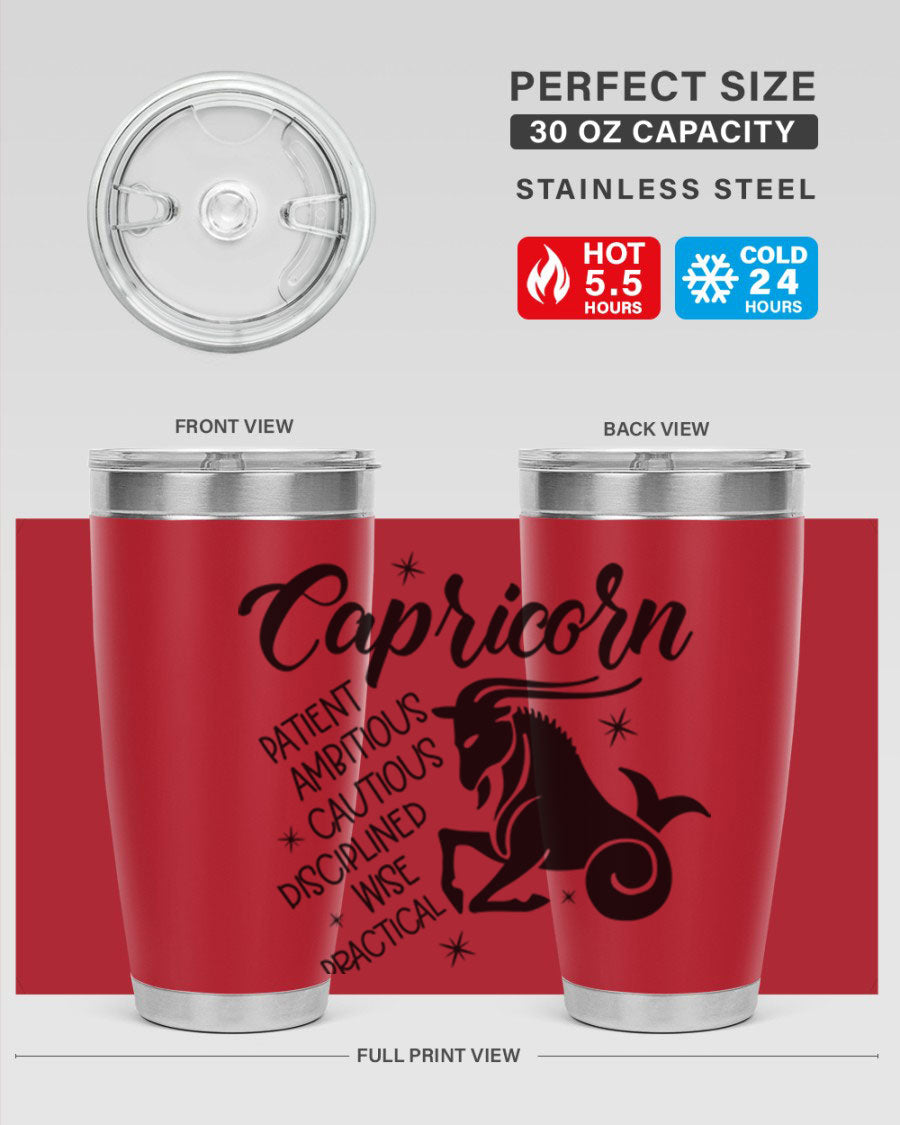 Capricorn 188# Tumbler featuring a sleek design, double wall vacuum insulation, and a press-in lid, perfect for hot and cold beverages.