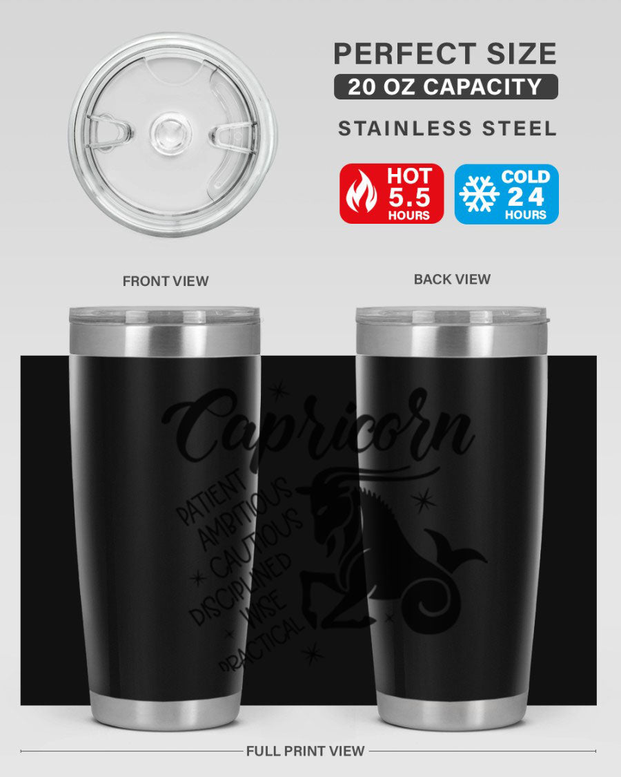 Capricorn 188# Tumbler featuring a sleek design, double wall vacuum insulation, and a press-in lid, perfect for hot and cold beverages.
