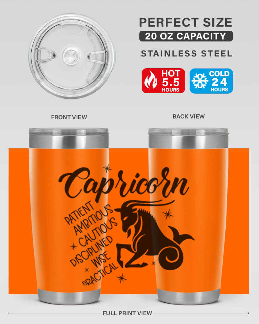 Capricorn 188# Tumbler featuring a sleek design, double wall vacuum insulation, and a press-in lid, perfect for hot and cold beverages.