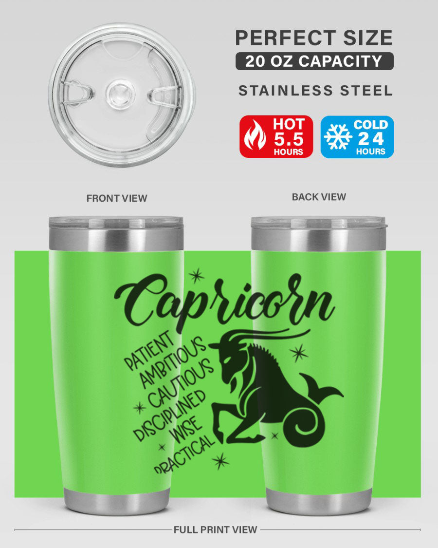 Capricorn 188# Tumbler featuring a sleek design, double wall vacuum insulation, and a press-in lid, perfect for hot and cold beverages.