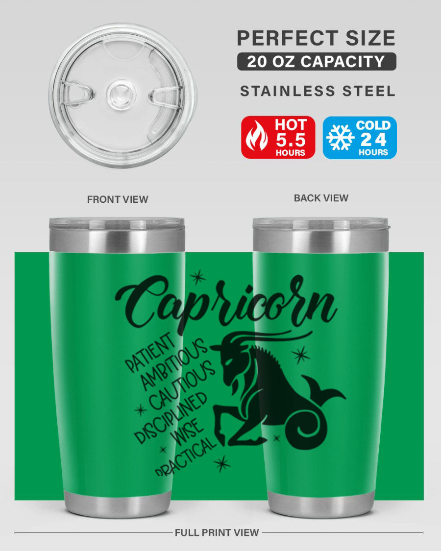 Capricorn 188# Tumbler featuring a sleek design, double wall vacuum insulation, and a press-in lid, perfect for hot and cold beverages.