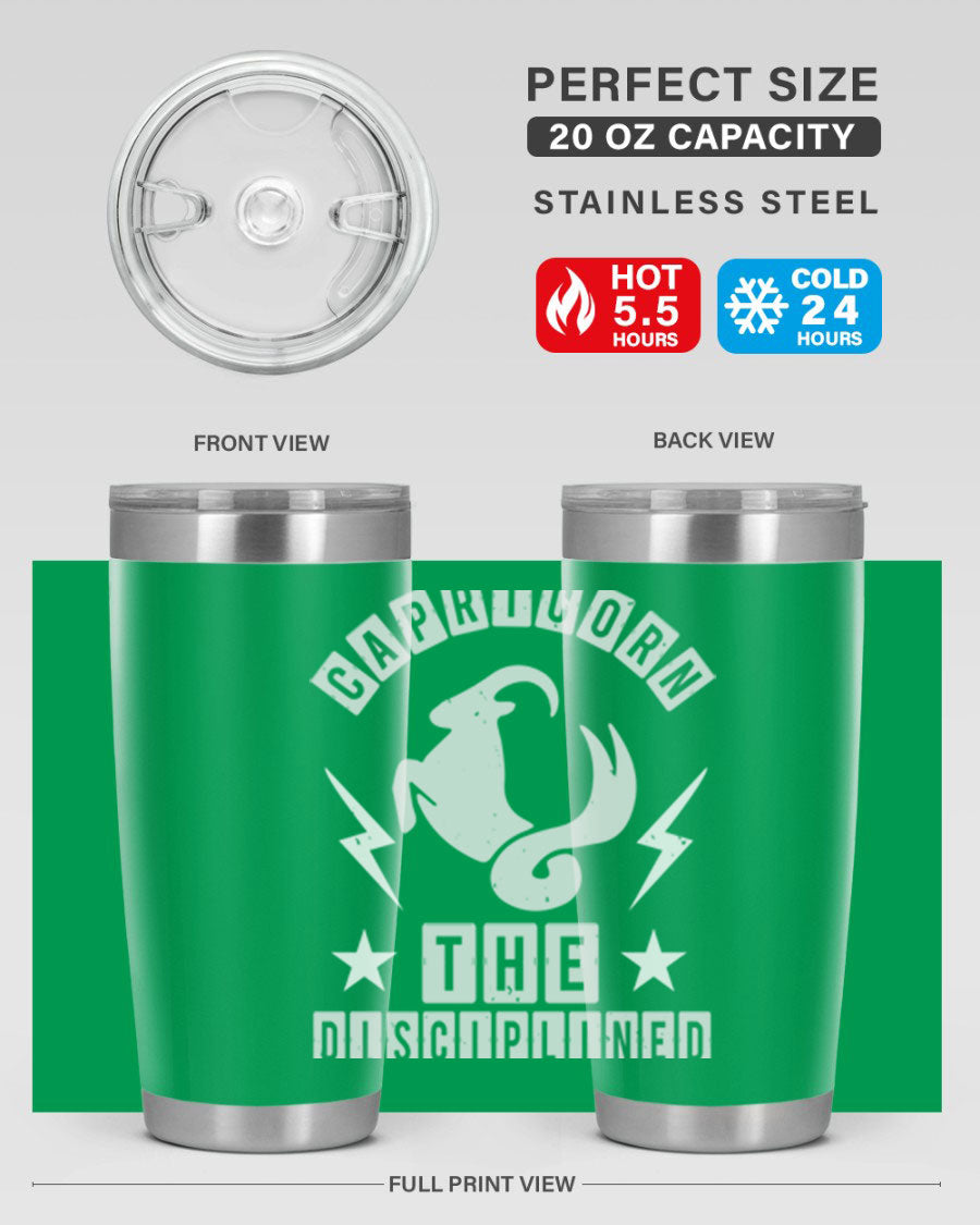 Capricorn 183# Zodiac Tumbler in stainless steel with a stylish design, perfect for hot and cold beverages.