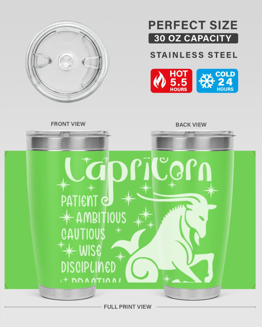 Capricorn 186# 20oz Tumbler made of stainless steel with a copper lining, featuring a drink-thru lid and zodiac design.