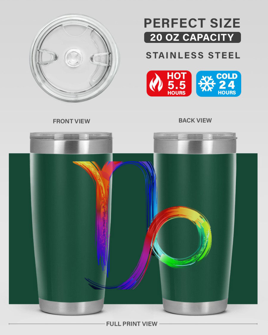 Capricorn 187# 20oz Tumbler made of stainless steel with a copper lining, featuring a drink-thru lid and a stylish zodiac design.