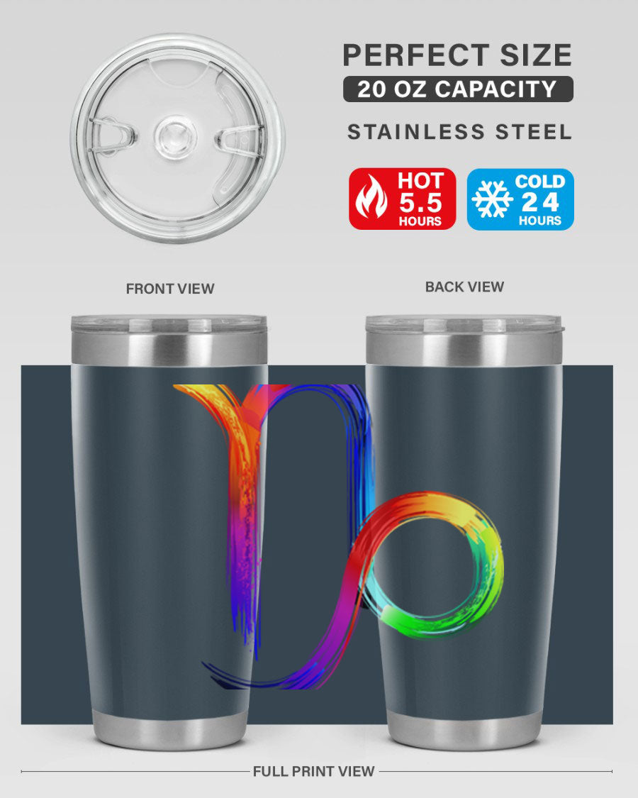 Capricorn 187# 20oz Tumbler made of stainless steel with a copper lining, featuring a drink-thru lid and a stylish zodiac design.