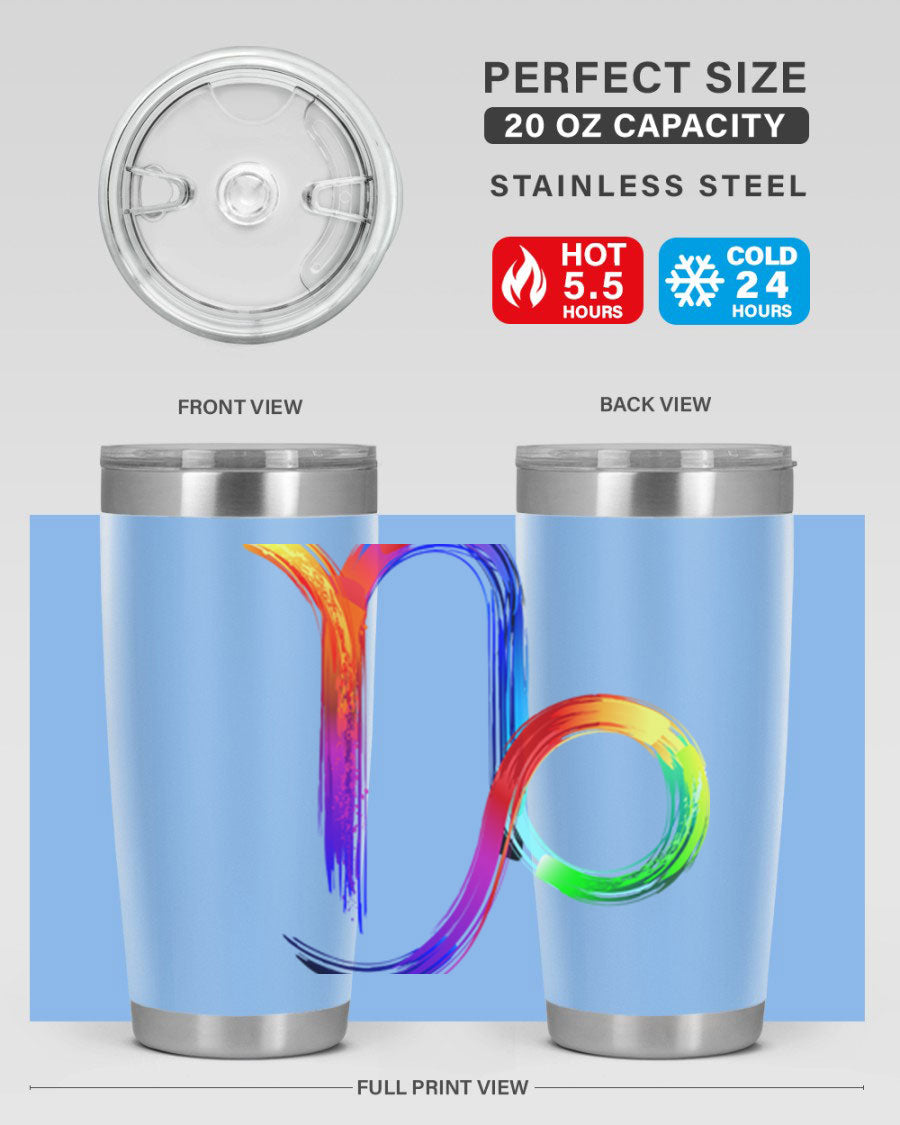 Capricorn 187# 20oz Tumbler made of stainless steel with a copper lining, featuring a drink-thru lid and a stylish zodiac design.