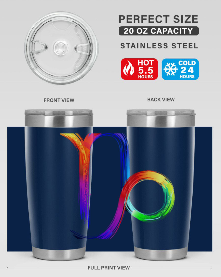 Capricorn 187# 20oz Tumbler made of stainless steel with a copper lining, featuring a drink-thru lid and a stylish zodiac design.