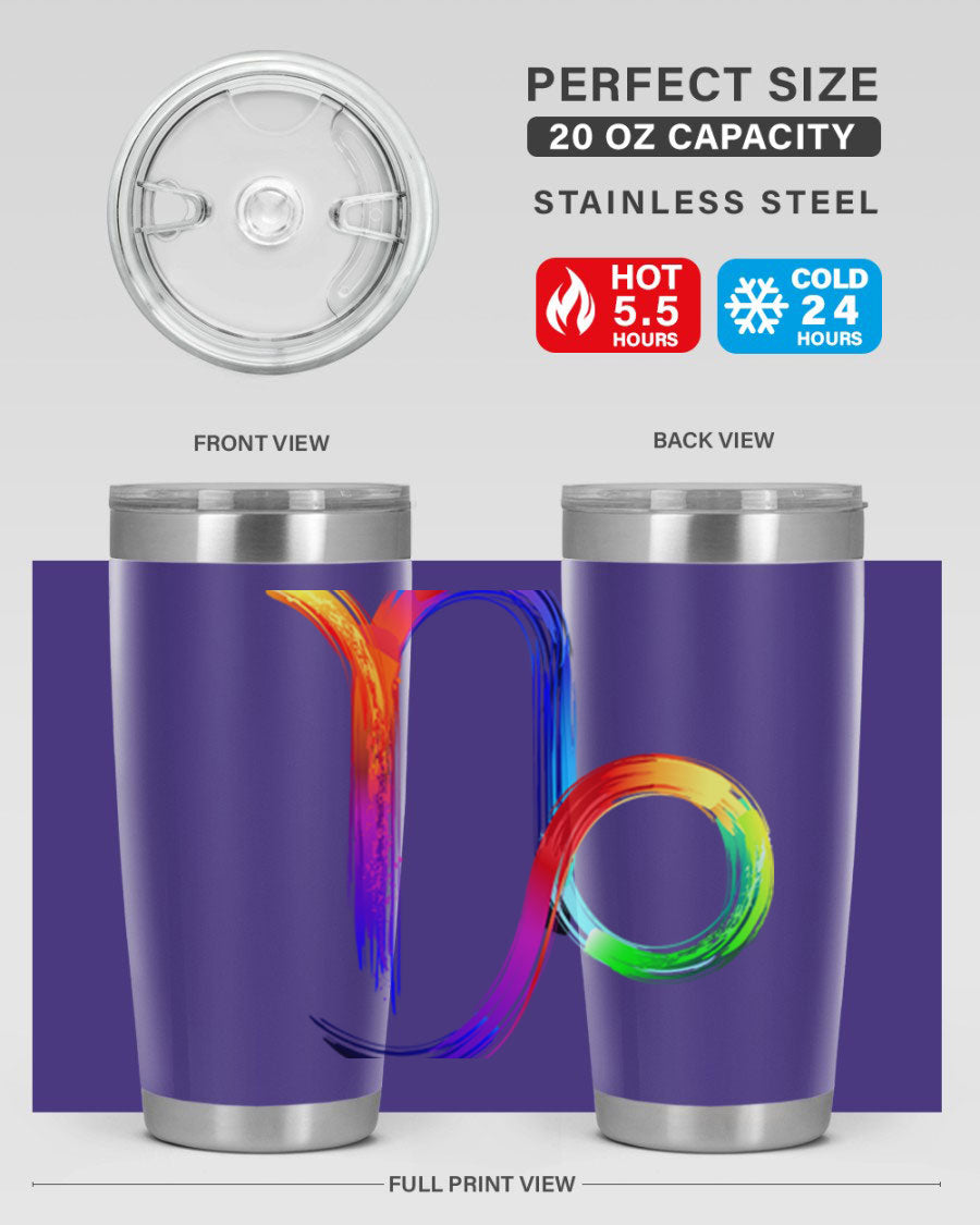 Capricorn 187# 20oz Tumbler made of stainless steel with a copper lining, featuring a drink-thru lid and a stylish zodiac design.