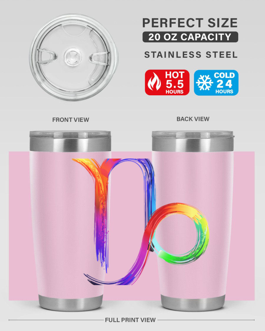 Capricorn 187# 20oz Tumbler made of stainless steel with a copper lining, featuring a drink-thru lid and a stylish zodiac design.