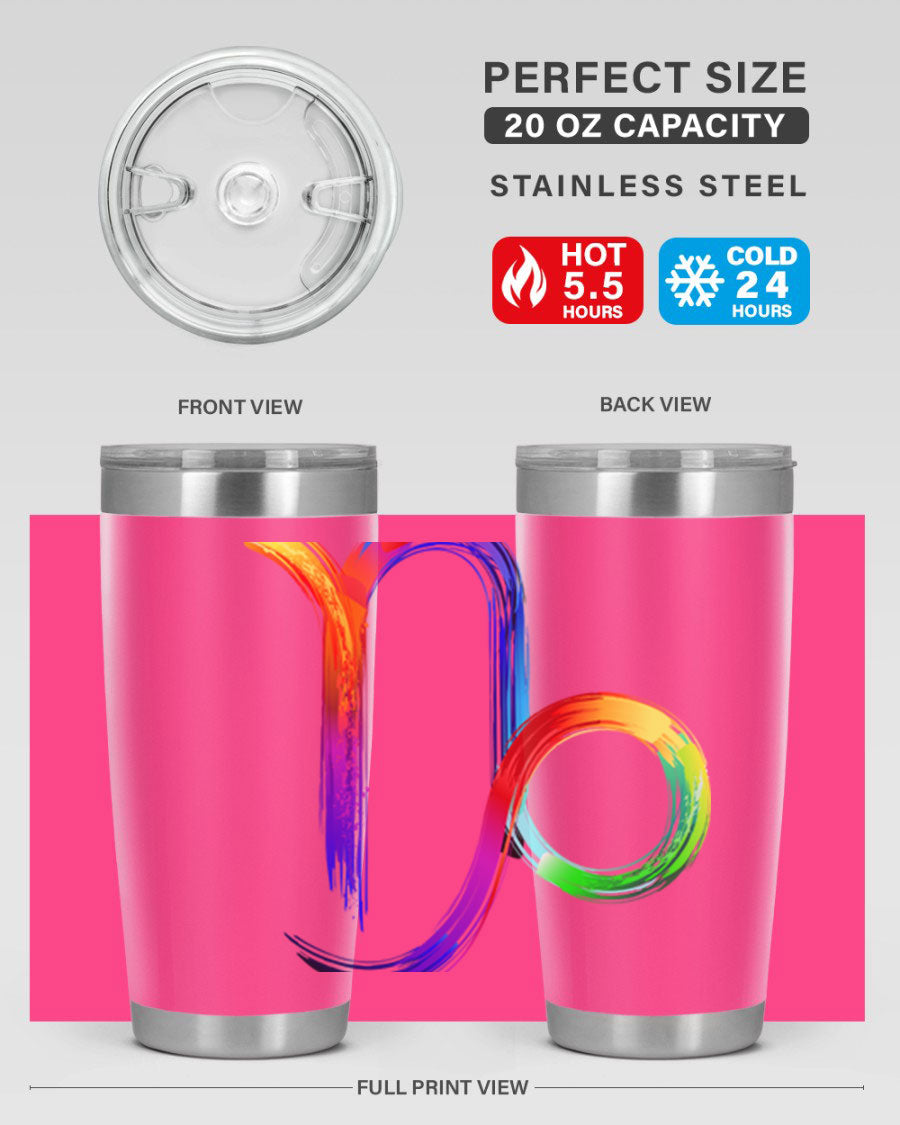 Capricorn 187# 20oz Tumbler made of stainless steel with a copper lining, featuring a drink-thru lid and a stylish zodiac design.