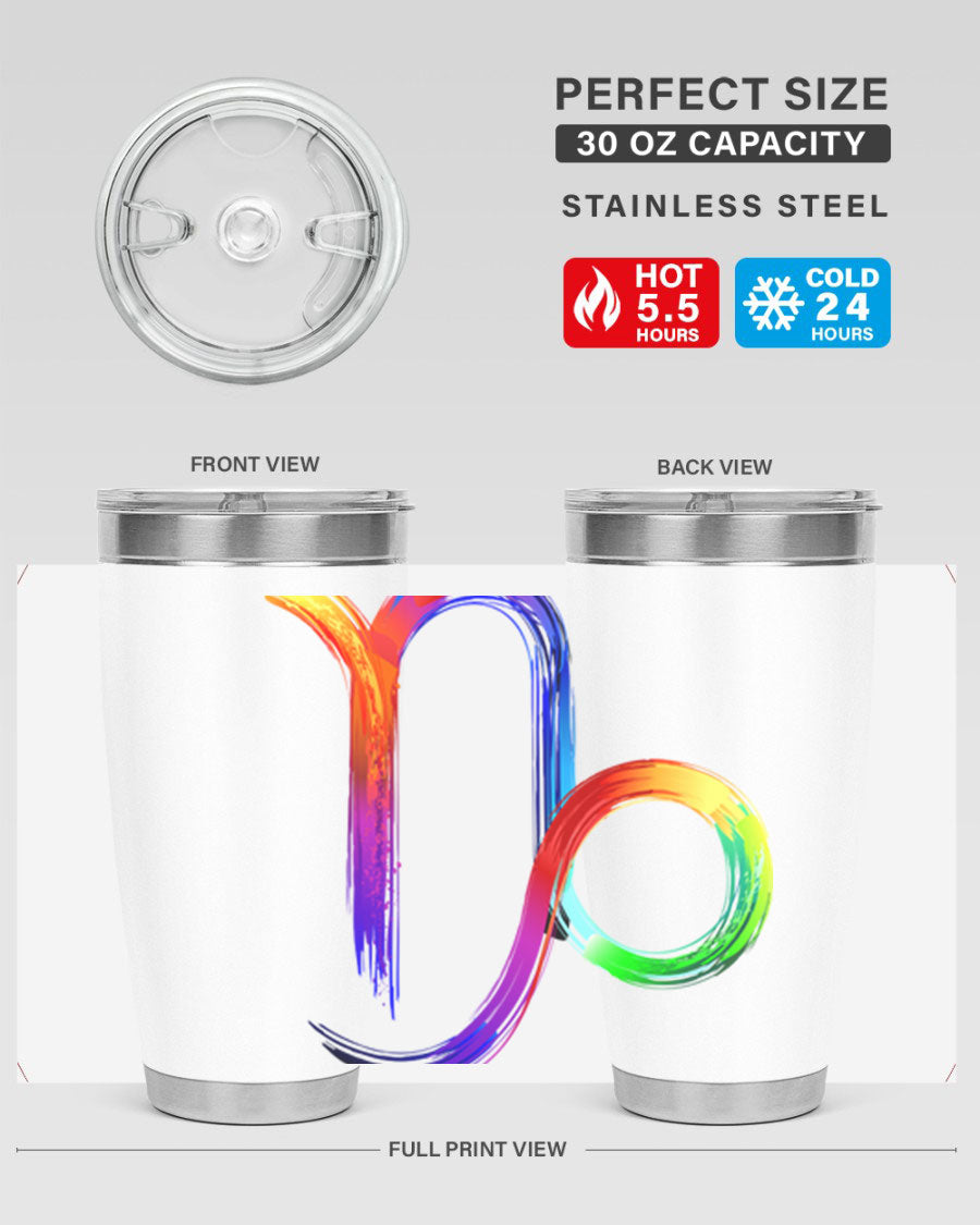 Capricorn 187# 20oz Tumbler made of stainless steel with a copper lining, featuring a drink-thru lid and a stylish zodiac design.