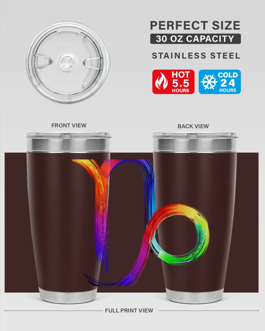 Capricorn 187# 20oz Tumbler made of stainless steel with a copper lining, featuring a drink-thru lid and a stylish zodiac design.
