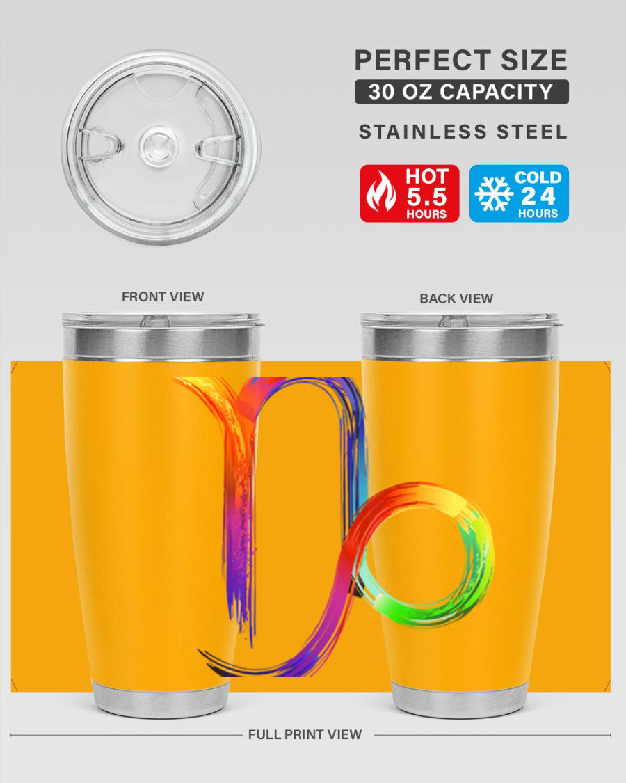 Capricorn 187# 20oz Tumbler made of stainless steel with a copper lining, featuring a drink-thru lid and a stylish zodiac design.