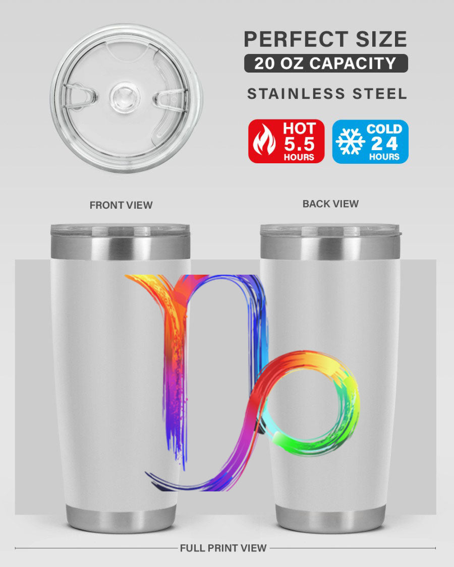 Capricorn 187# 20oz Tumbler made of stainless steel with a copper lining, featuring a drink-thru lid and a stylish zodiac design.