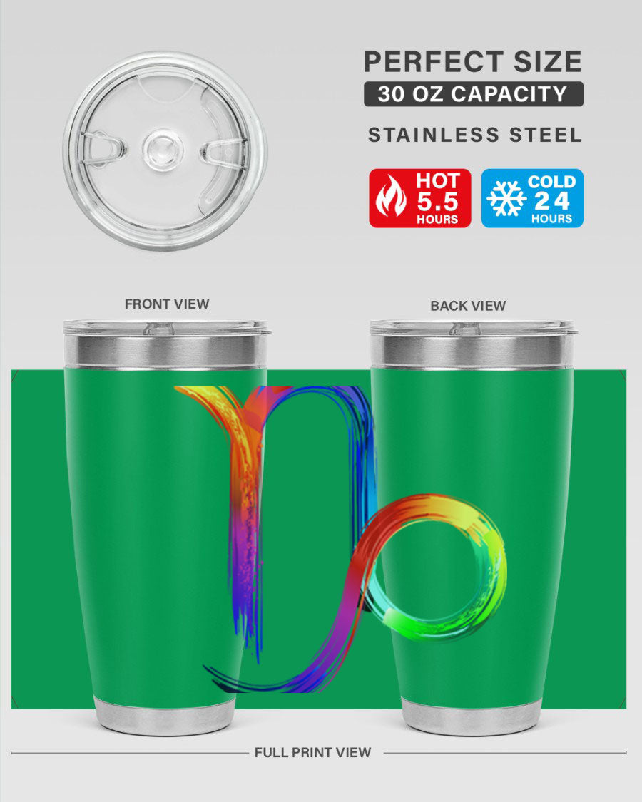 Capricorn 187# 20oz Tumbler made of stainless steel with a copper lining, featuring a drink-thru lid and a stylish zodiac design.