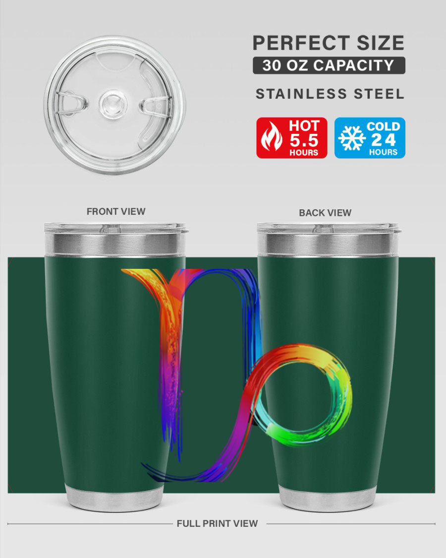 Capricorn 187# 20oz Tumbler made of stainless steel with a copper lining, featuring a drink-thru lid and a stylish zodiac design.