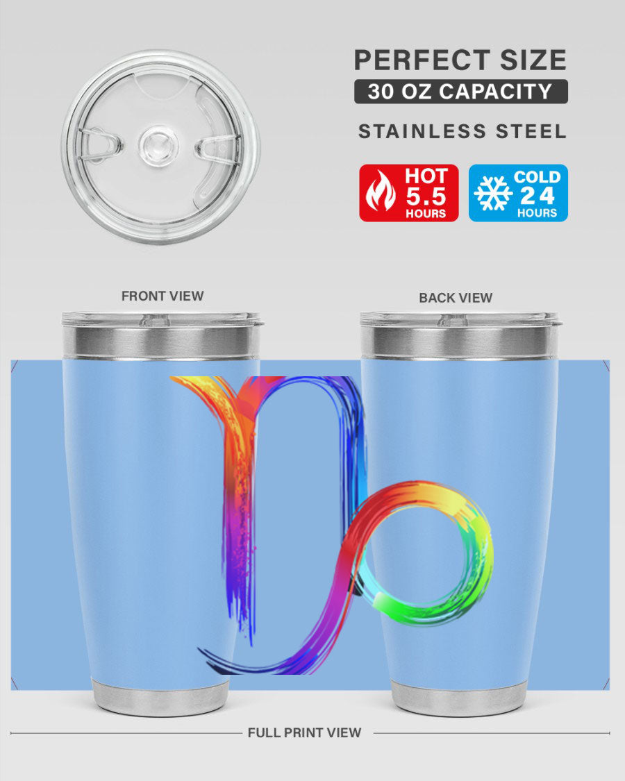 Capricorn 187# 20oz Tumbler made of stainless steel with a copper lining, featuring a drink-thru lid and a stylish zodiac design.