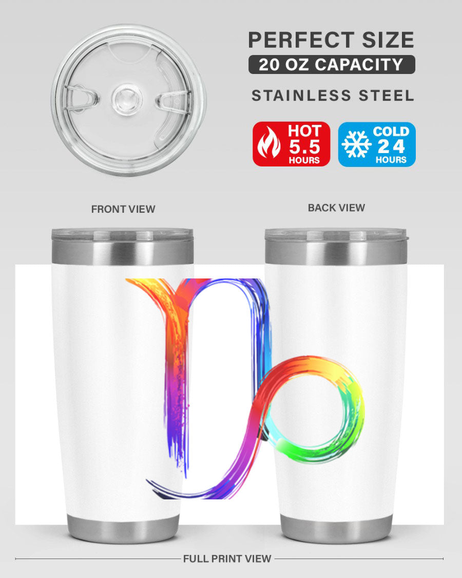 Capricorn 187# 20oz Tumbler made of stainless steel with a copper lining, featuring a drink-thru lid and a stylish zodiac design.