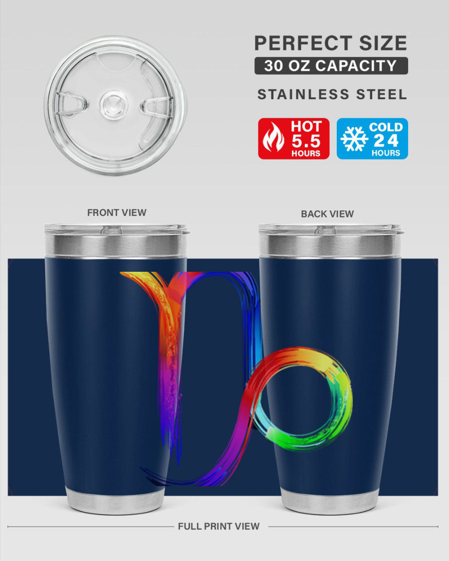 Capricorn 187# 20oz Tumbler made of stainless steel with a copper lining, featuring a drink-thru lid and a stylish zodiac design.