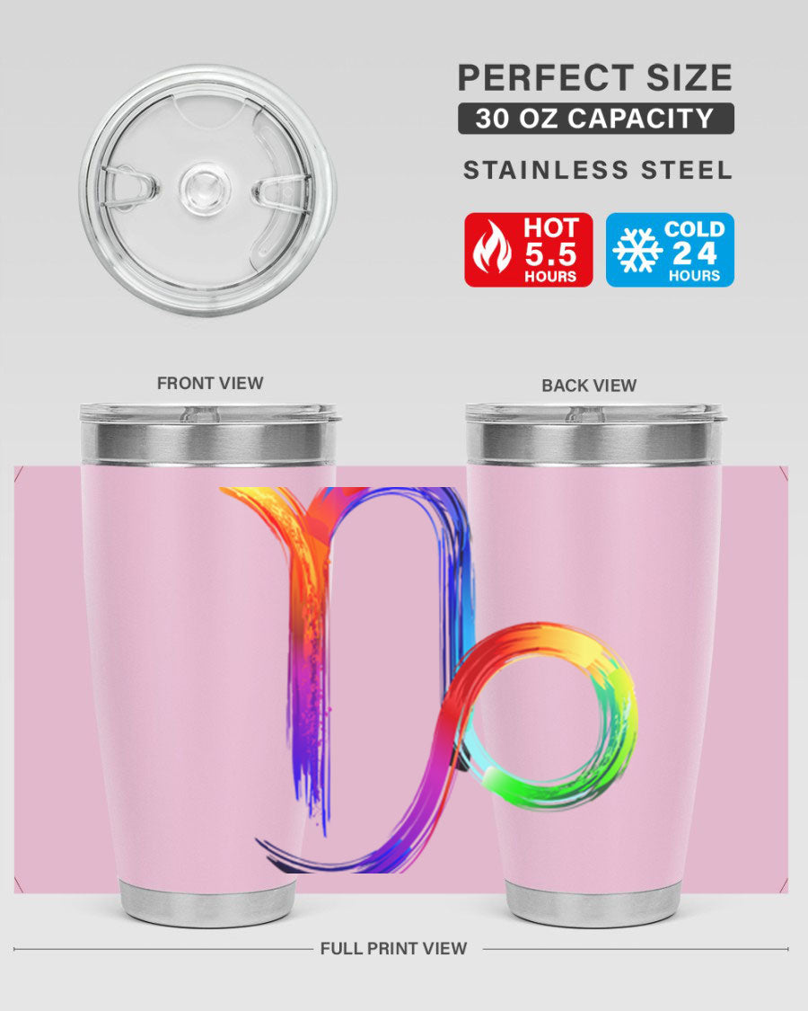 Capricorn 187# 20oz Tumbler made of stainless steel with a copper lining, featuring a drink-thru lid and a stylish zodiac design.