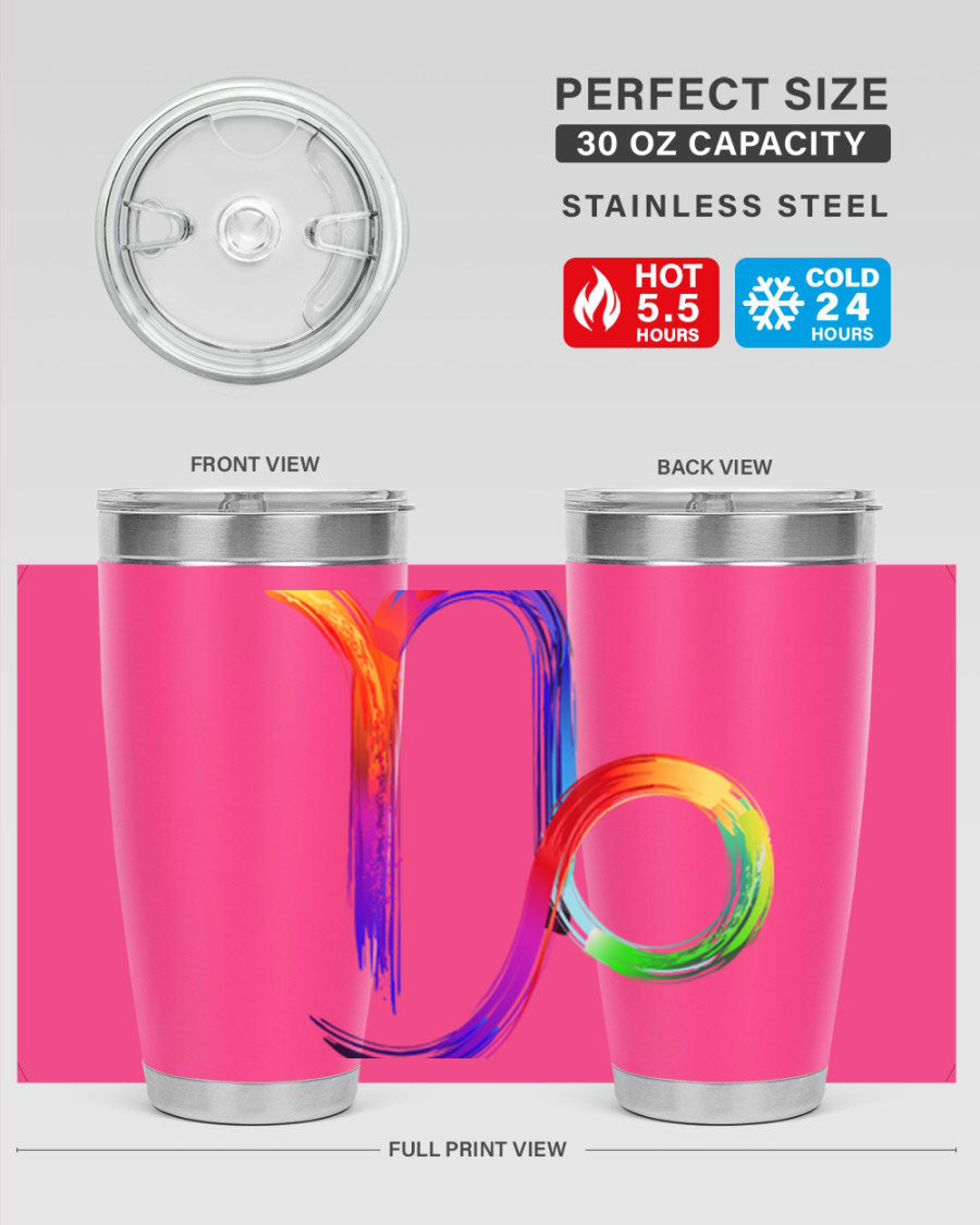 Capricorn 187# 20oz Tumbler made of stainless steel with a copper lining, featuring a drink-thru lid and a stylish zodiac design.