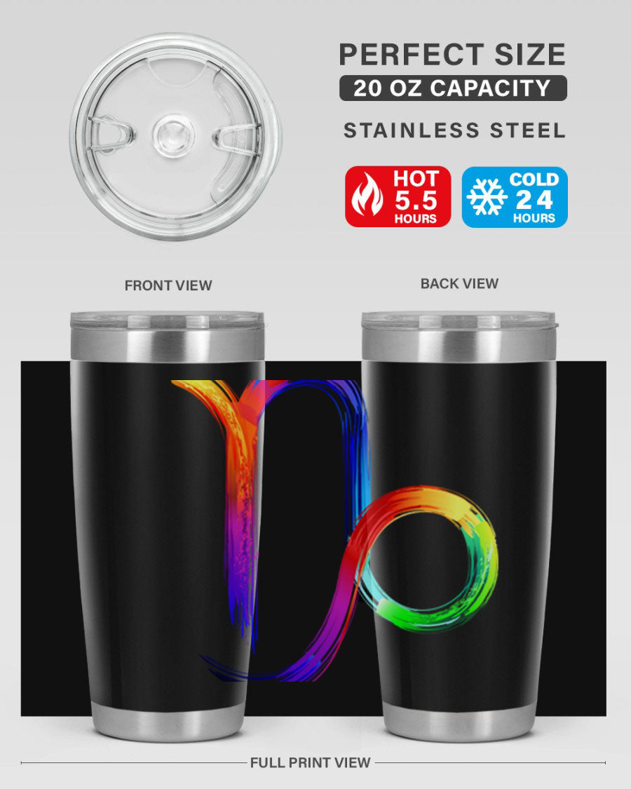 Capricorn 187# 20oz Tumbler made of stainless steel with a copper lining, featuring a drink-thru lid and a stylish zodiac design.