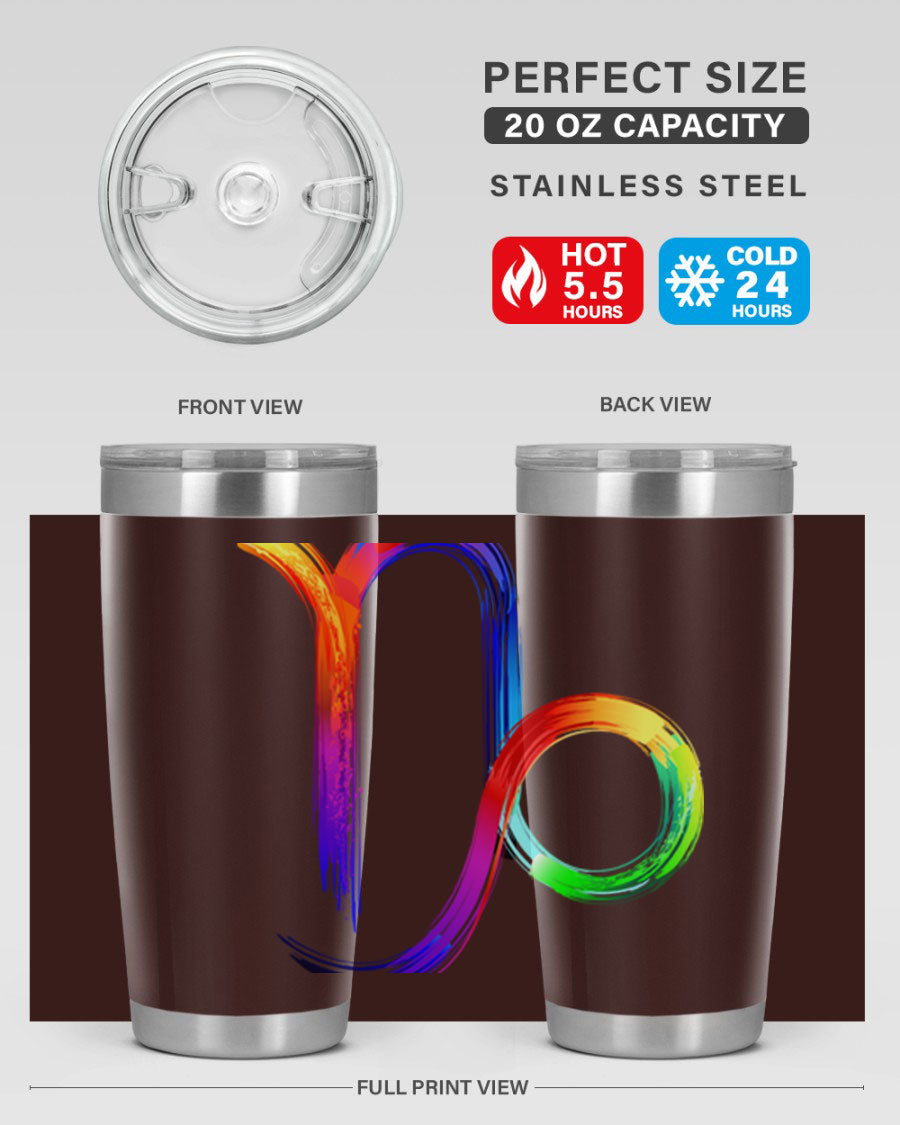 Capricorn 187# 20oz Tumbler made of stainless steel with a copper lining, featuring a drink-thru lid and a stylish zodiac design.