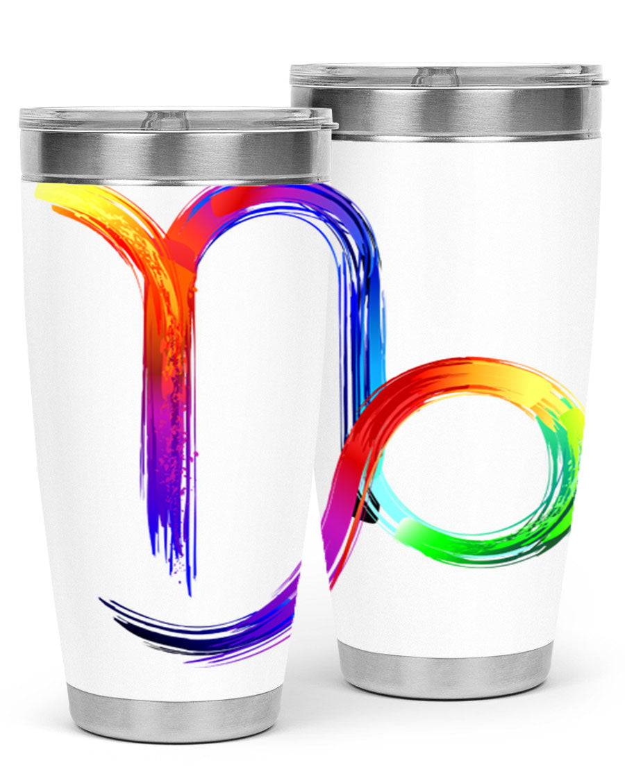 Capricorn 187# 20oz Tumbler made of stainless steel with a copper lining, featuring a drink-thru lid and a stylish zodiac design.