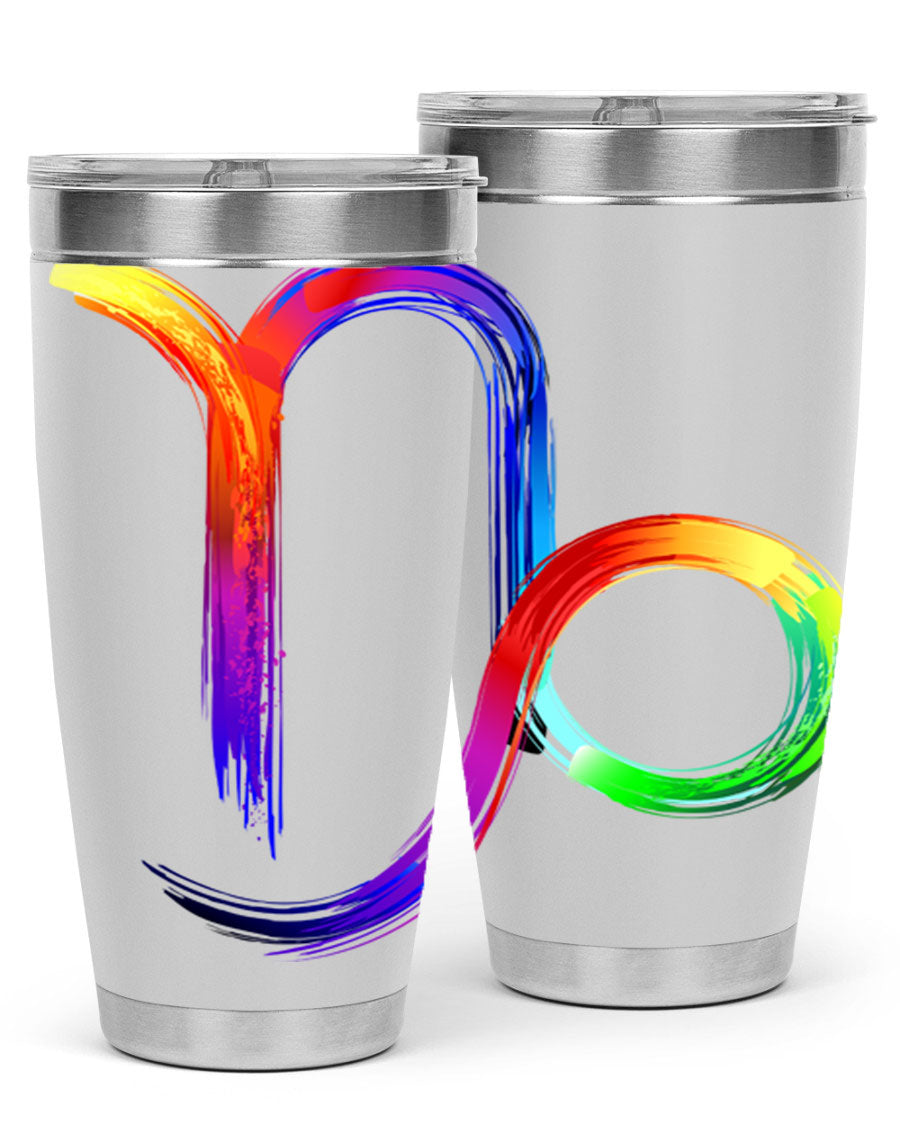 Capricorn 187# 20oz Tumbler made of stainless steel with a copper lining, featuring a drink-thru lid and a stylish zodiac design.