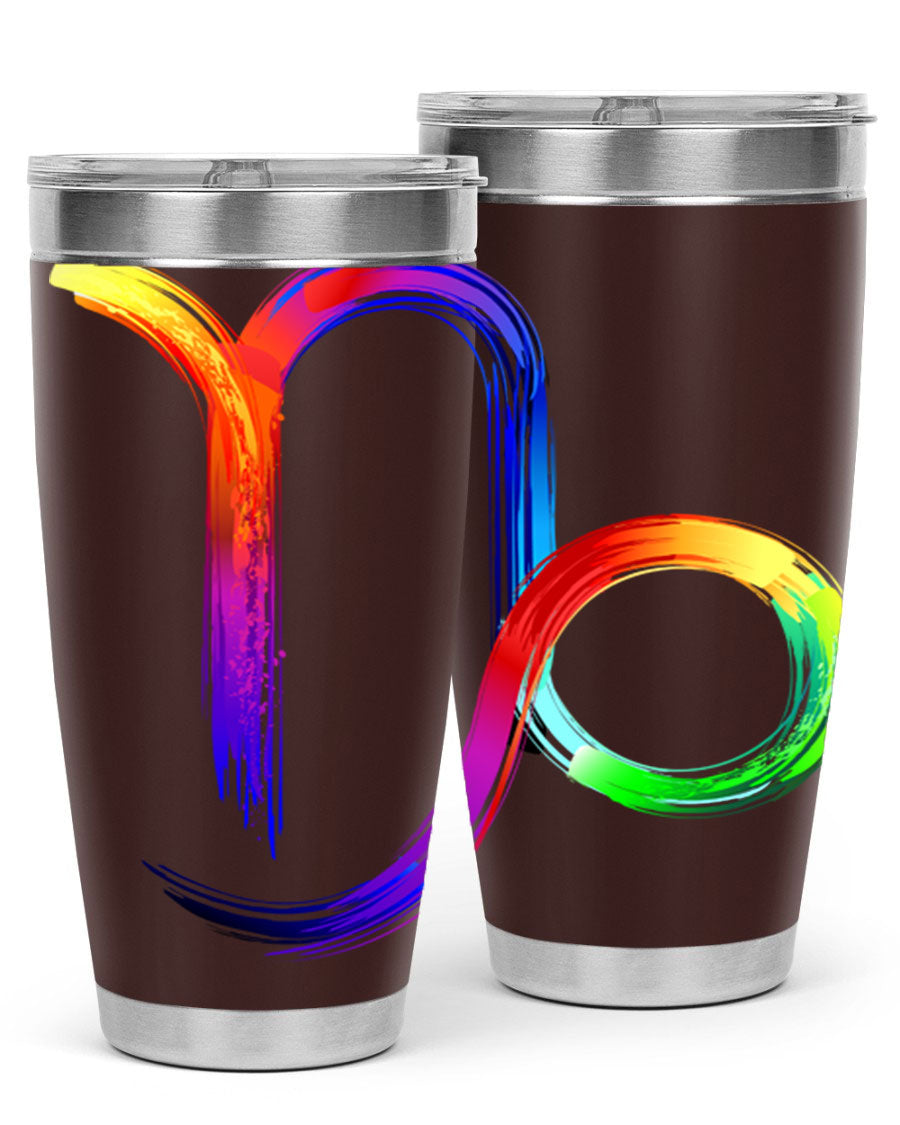 Capricorn 187# 20oz Tumbler made of stainless steel with a copper lining, featuring a drink-thru lid and a stylish zodiac design.